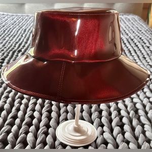 ASN Anthropologie Dark Cherry Red Patent Leather Bucket Hat - NWT